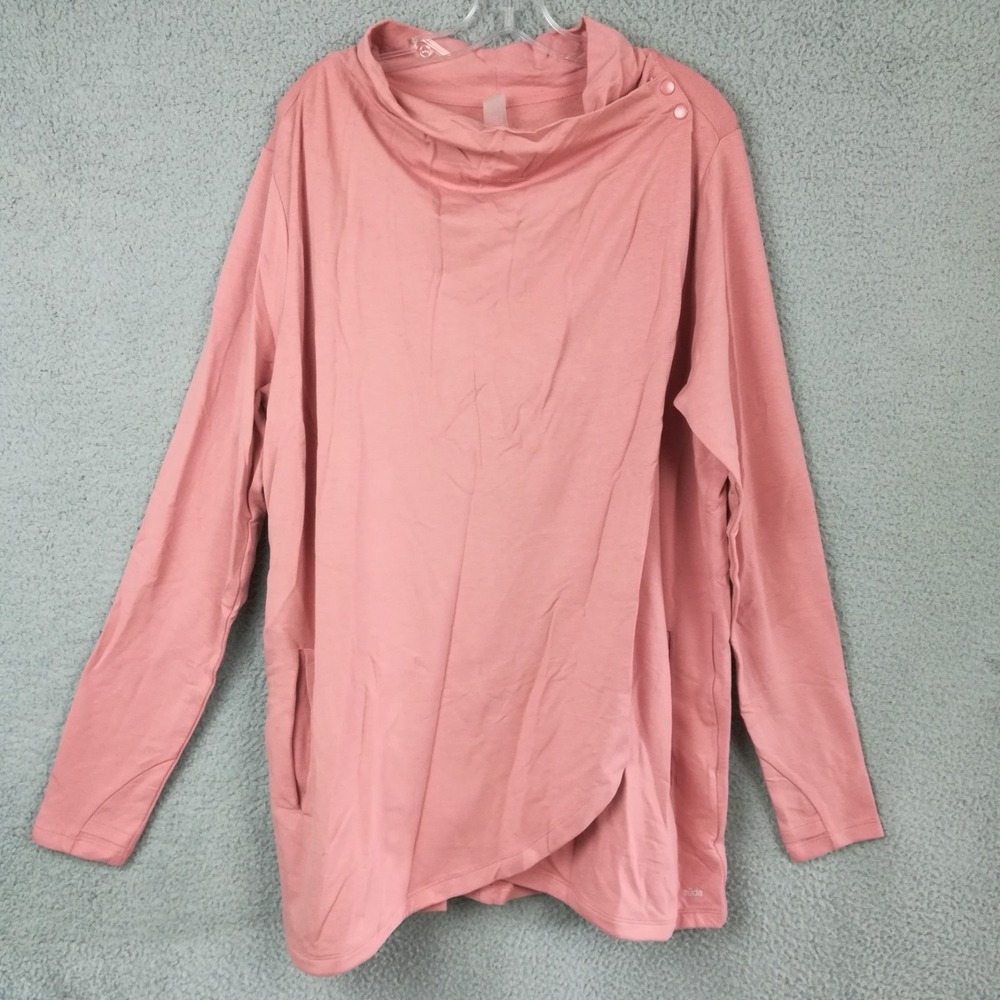 Zuda Womens Sweatshirt Z-Knit Drap Shoulder Wrap Salmon Pink Athletic L